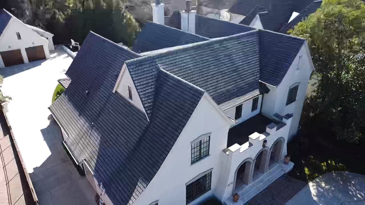Aerial view of a premium dark roof system