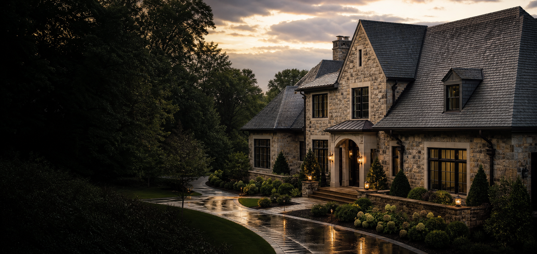 Architectural roofing on a significant residence